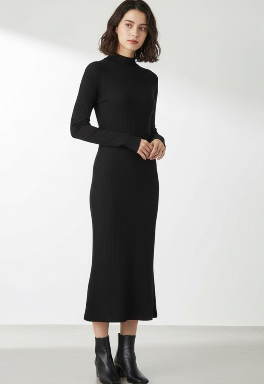 COMMENSE Black Zip Mock Turtleneck Long Sleeve Dress Rib Knit Size Small NWT